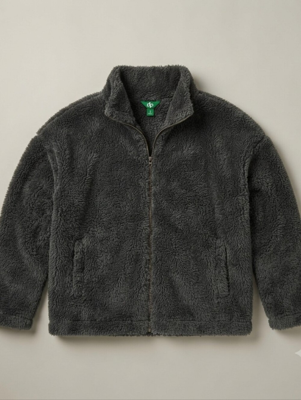 Dip Dark Grey Green Faux Shearling Sherpa Full Zip Jacket Size M Cozy Fleece